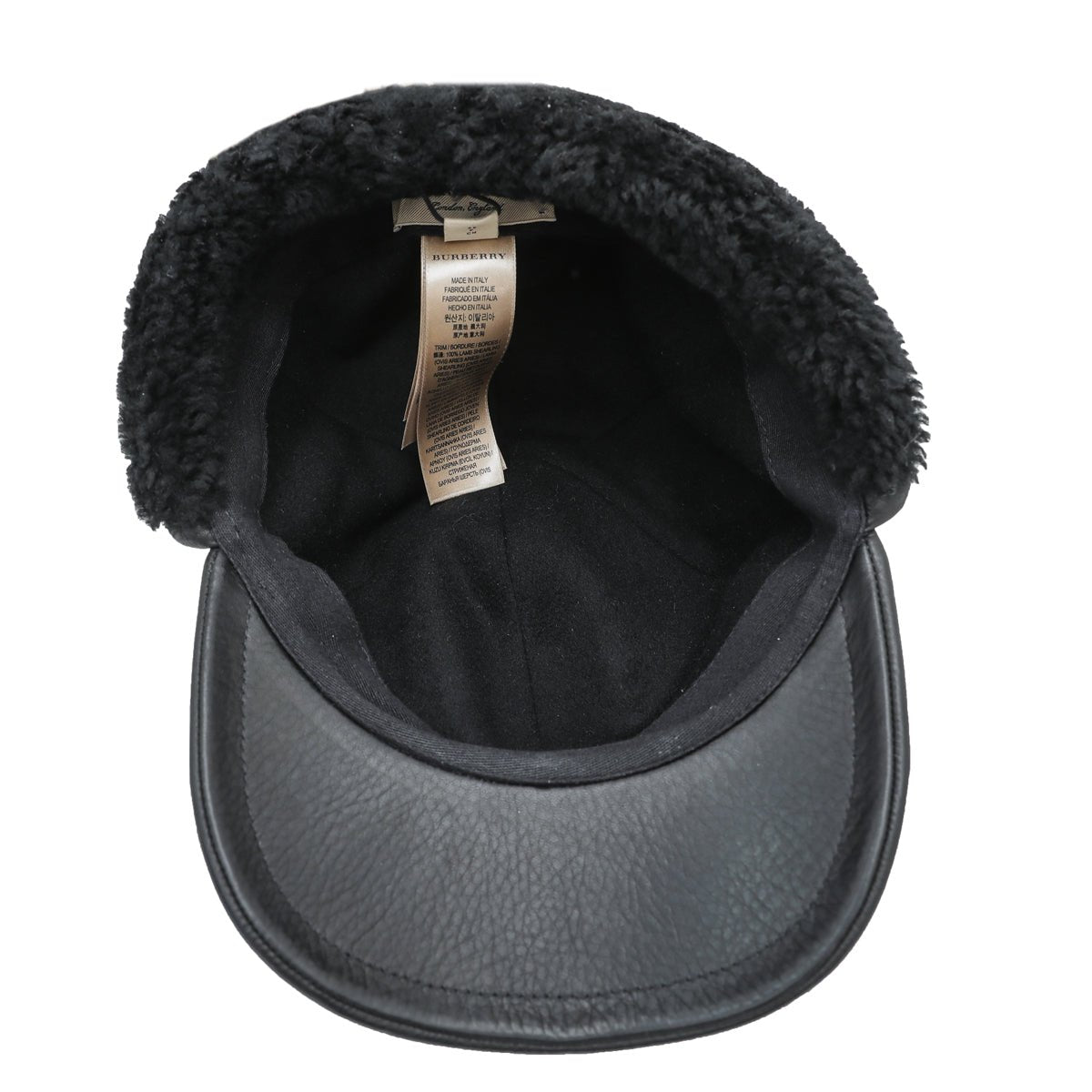 Burberry Black Leather Cap with Check Lining Burberry Black Cotton Visor Hat with Iconic Check Lining Size M main image 2