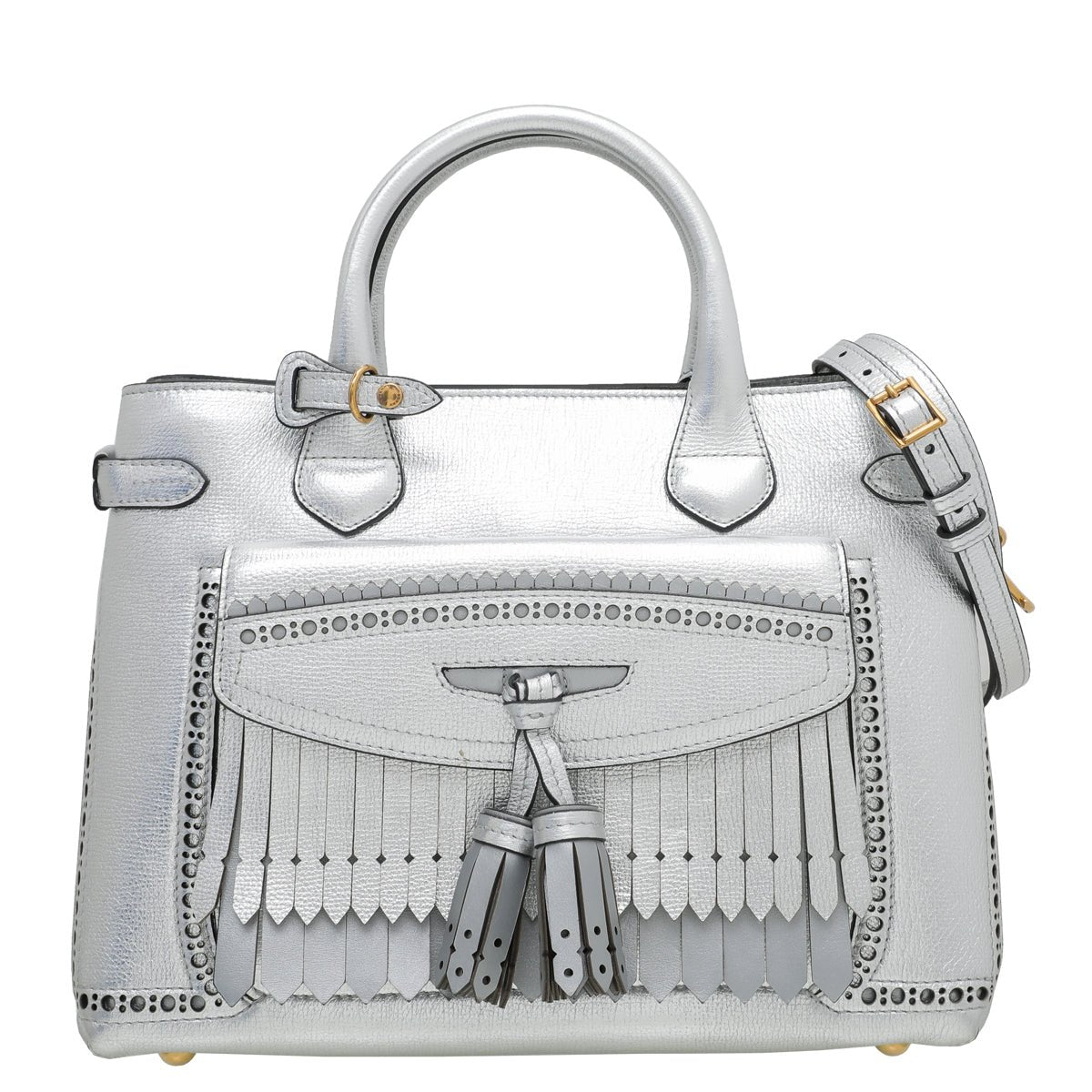 Burberry Silver Banner Brogue Details Medium Tote Bag – THE CLOSET