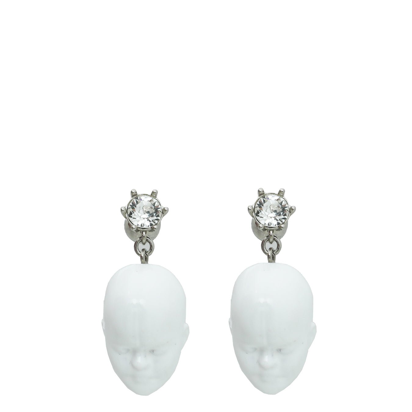 Burberry - Burberry White Resin Doll Head Crystal Earrings | The Closet