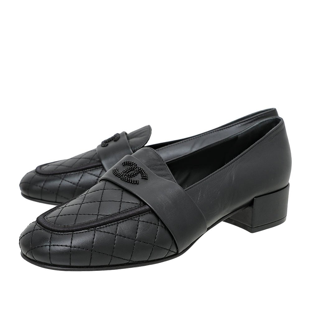 Chanel Black CC Beaded Loafer 38 5 THE CLOSET