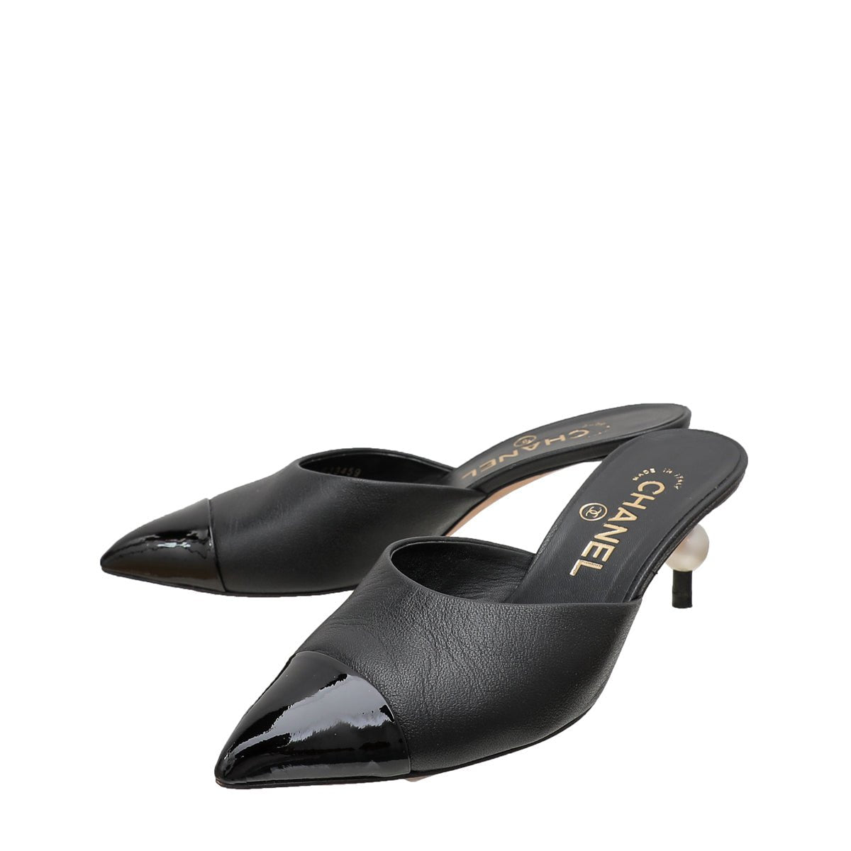 Chanel Black CC Cap Toe Pearl Heel Mules 36 – THE CLOSET