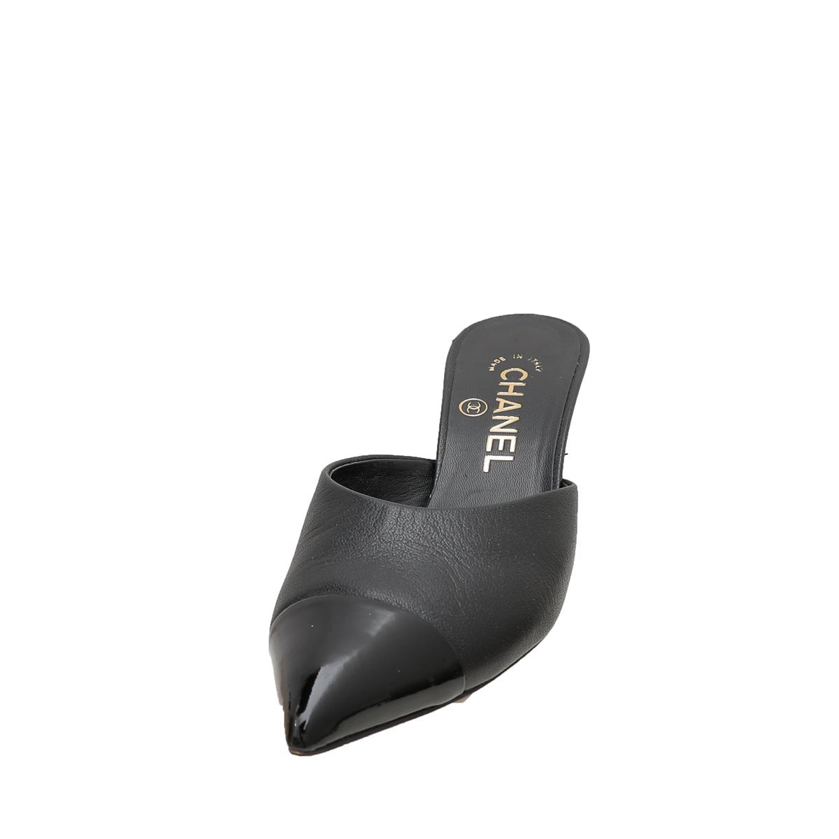 Chanel Black CC Cap Toe Pearl Heel Mules 36 – THE CLOSET