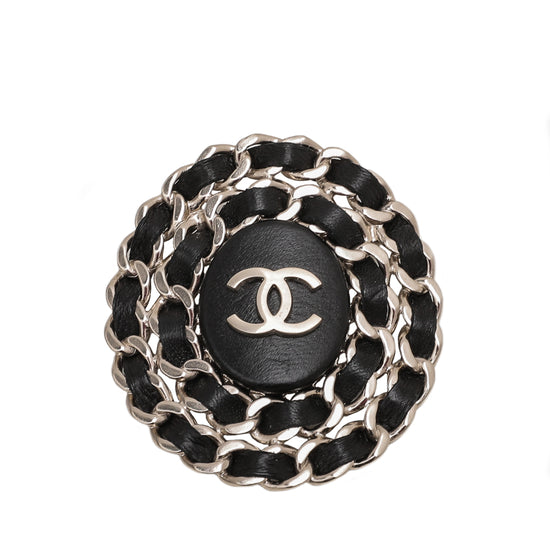 Chanel Black CC Woven Chain Oval Brooch