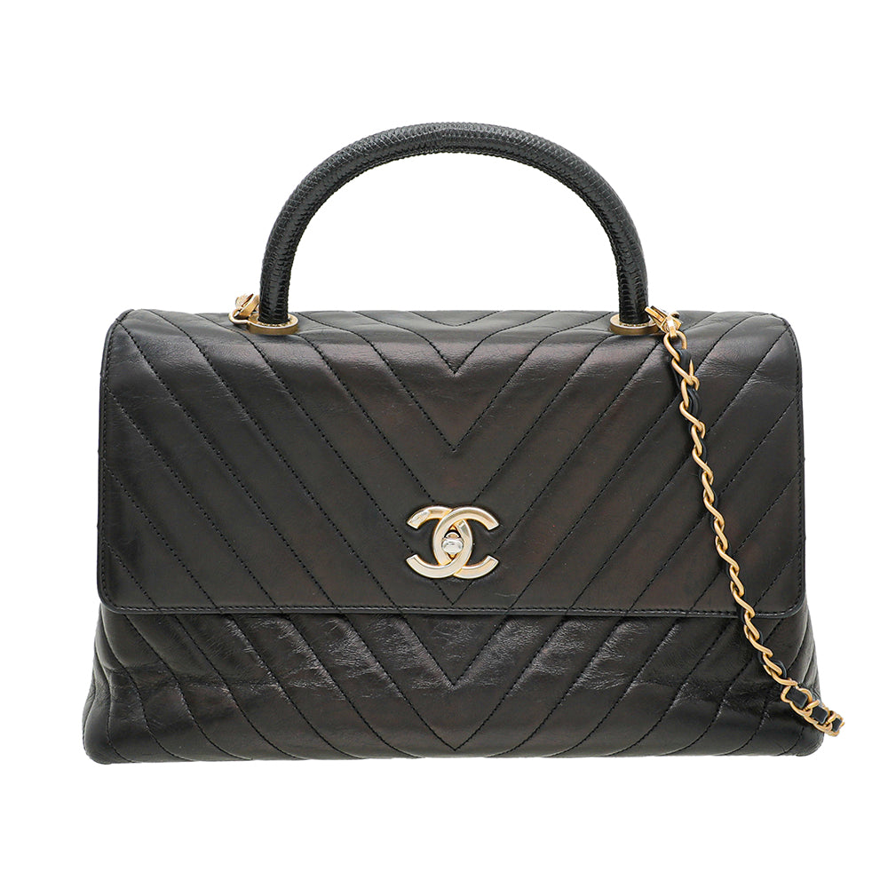 Chanel Black Coco Handle Bag W/ Lizard Handle – THE CLOSET