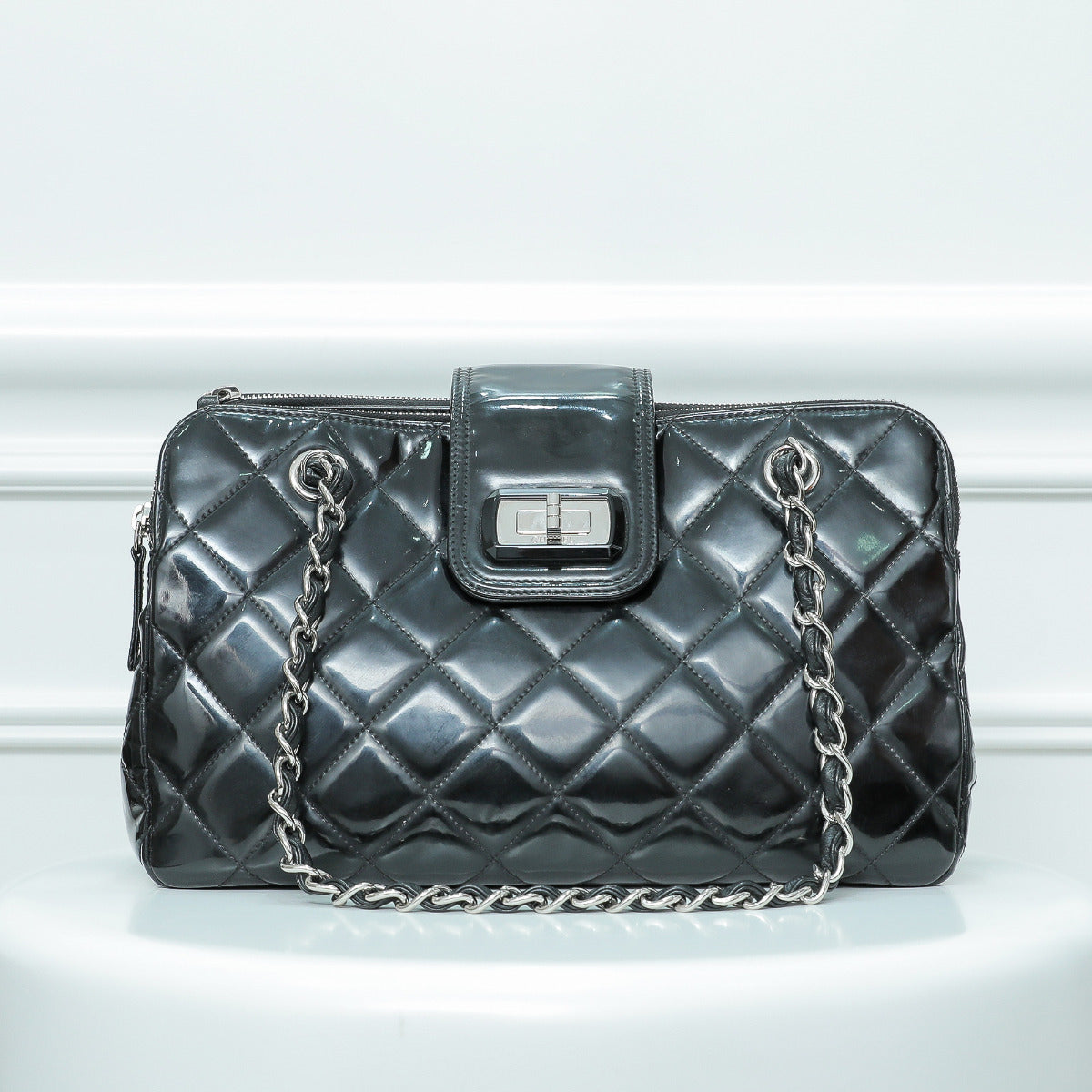 Chanel Black Reissue Lock Double Zipper Satchel Bag The Closet