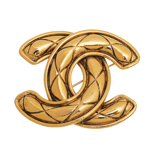 Chanel Gold Finish Vintage CC Quilt Pattern Brooch