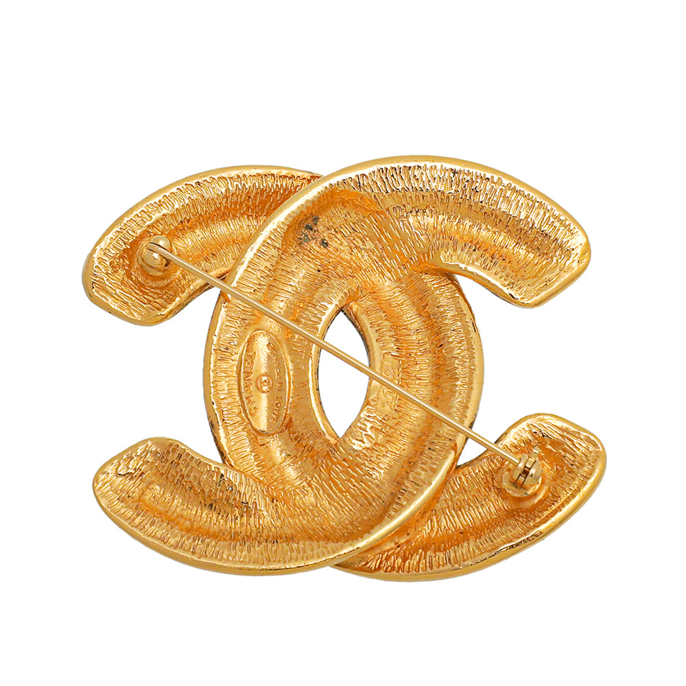 Chanel Gold Finish Vintage CC Quilt Pattern Brooch