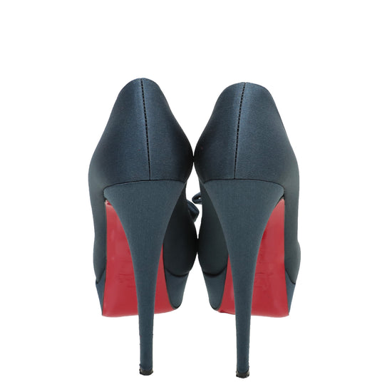 Christian Louboutin Teal Satin Madame Butterfly 150 Pumps 38.5