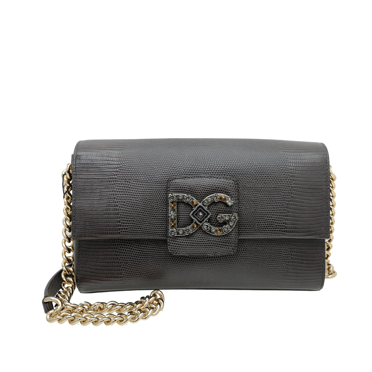 Dolce & Gabbana Dark Grey DG Millennials Iguana Print Chain Bag