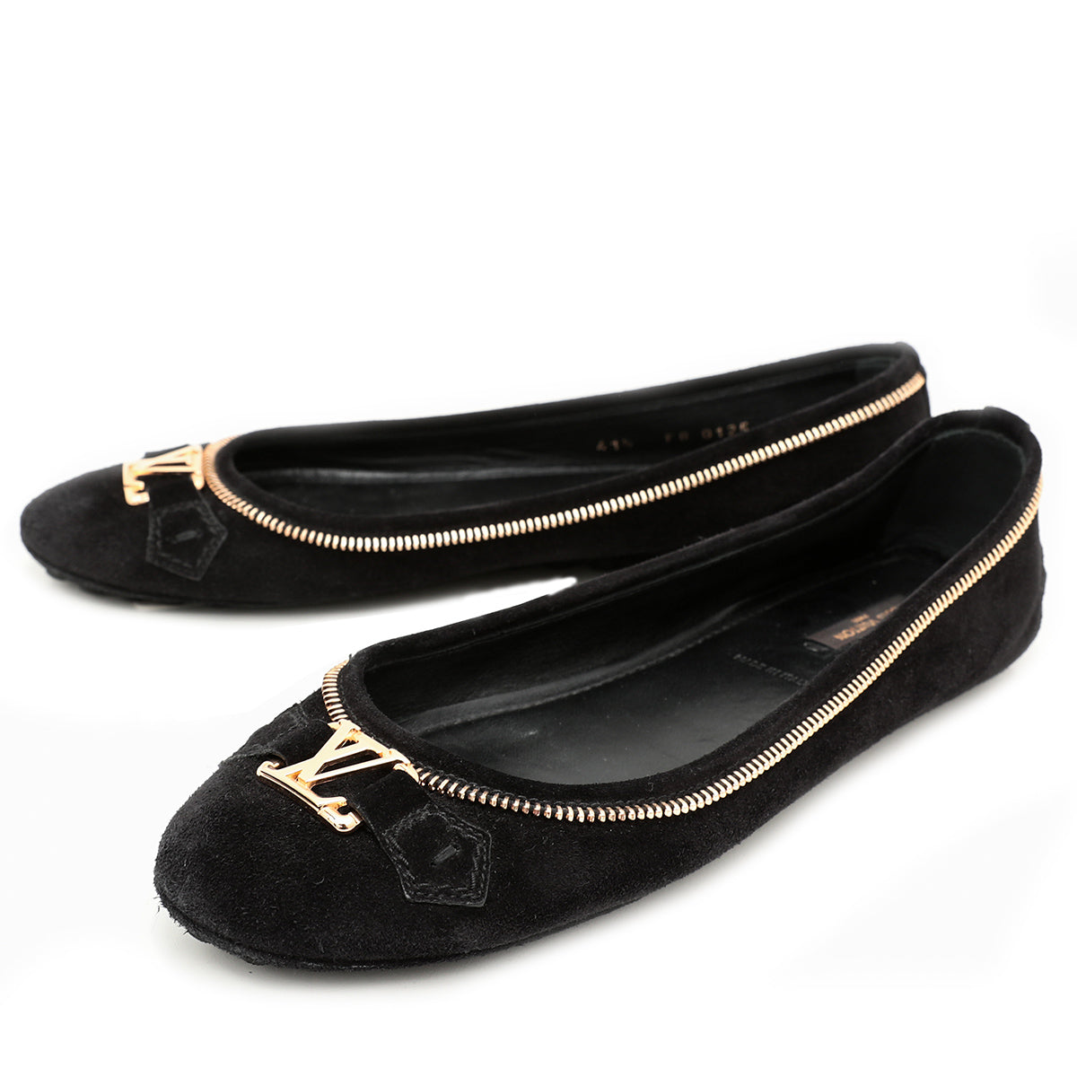 Louis Vuitton Black Suede Oxford Zip Edges Ballerina Flats 41.5