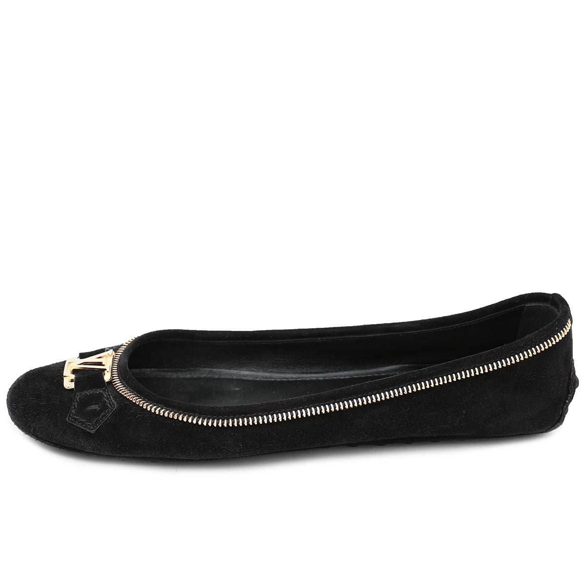 Louis Vuitton Black Suede Oxford Zip Edges Ballerina Flats 41.5