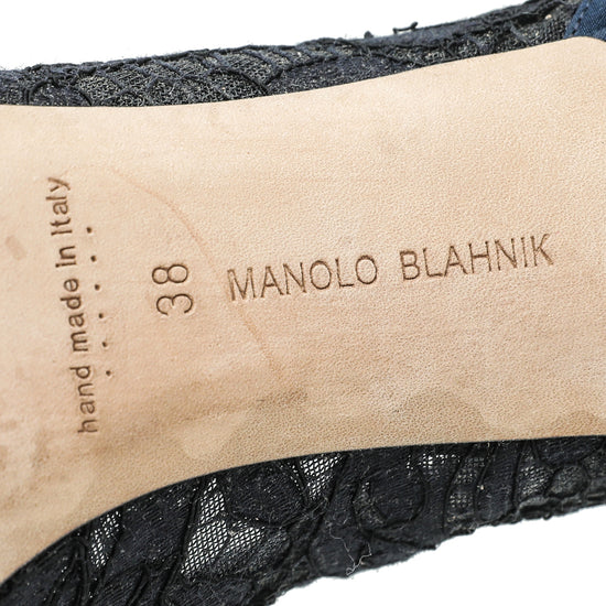 Manolo Blahnik Navy Lace Hangisi Pump 38