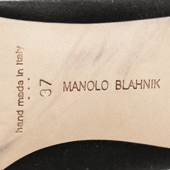 Manolo Blahnik Black Satin Matik Peep Toe Pump 37