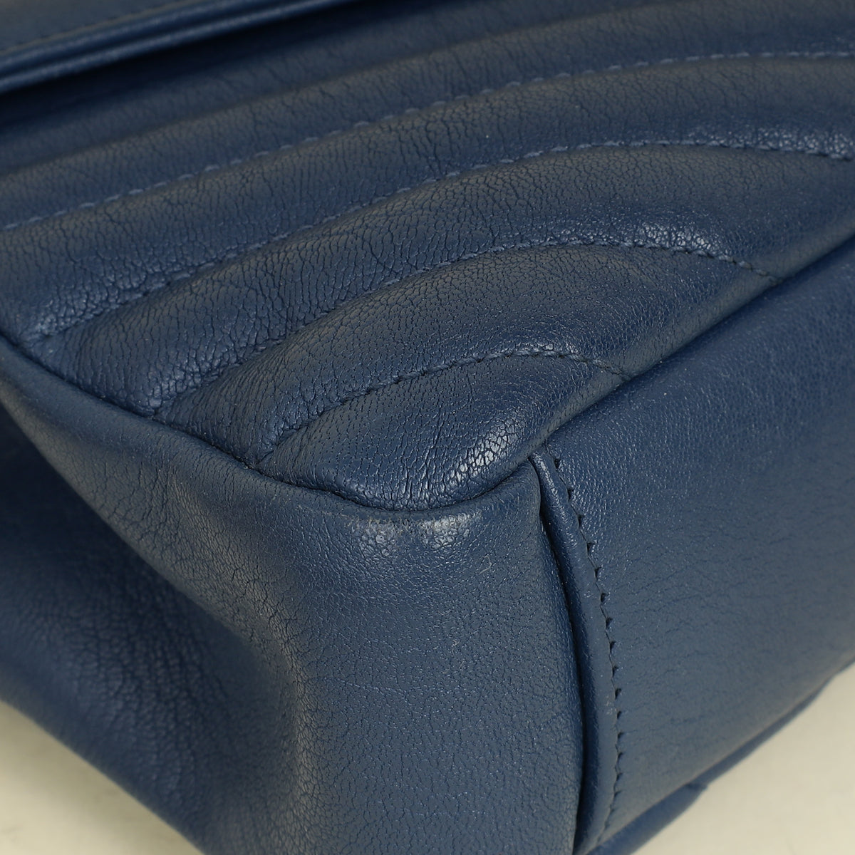 YSL Blue College Chevron Medium Shoulder Bag