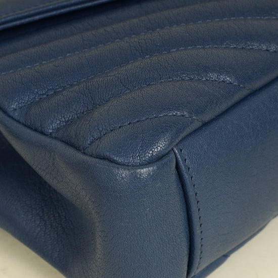 YSL Blue College Chevron Medium Shoulder Bag