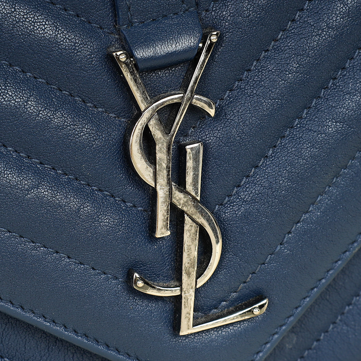 YSL Blue College Chevron Medium Shoulder Bag