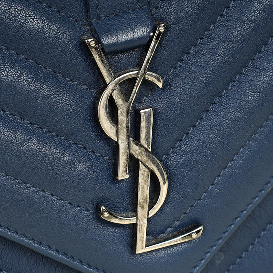 YSL Blue College Chevron Medium Shoulder Bag