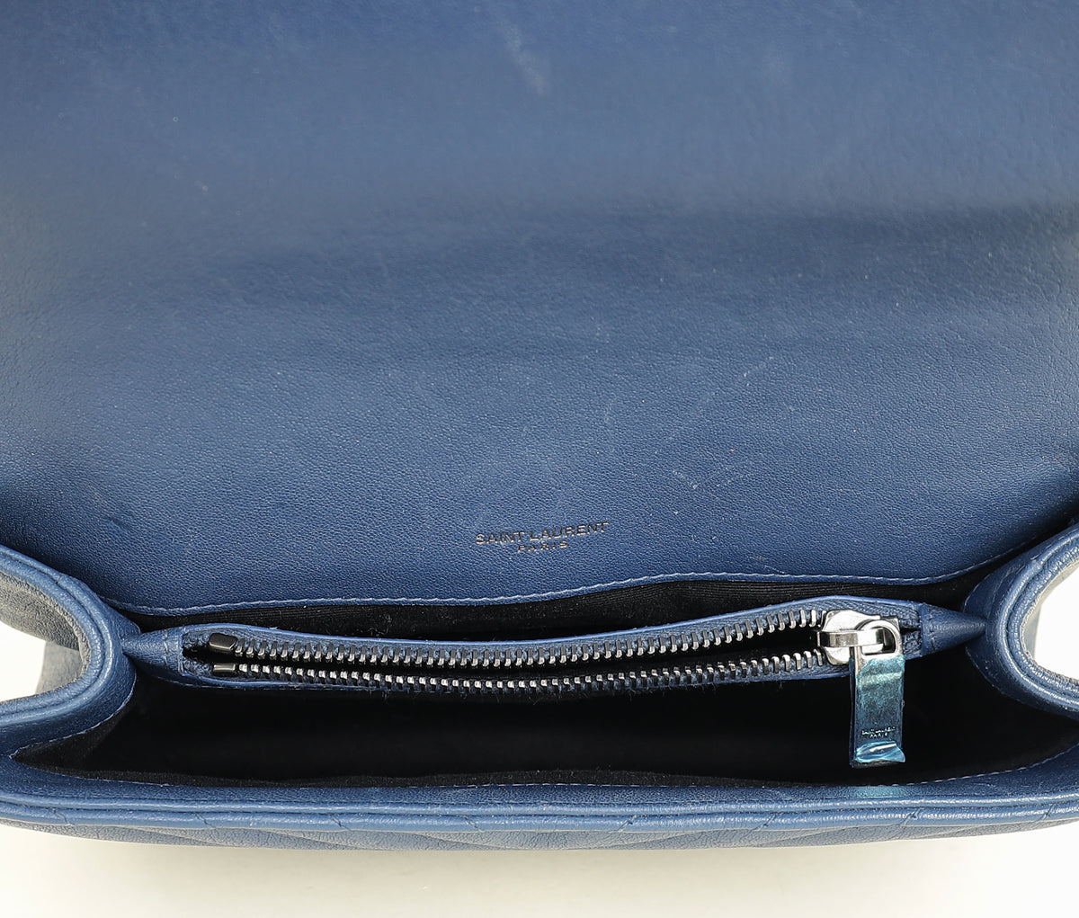 YSL Blue College Chevron Medium Shoulder Bag