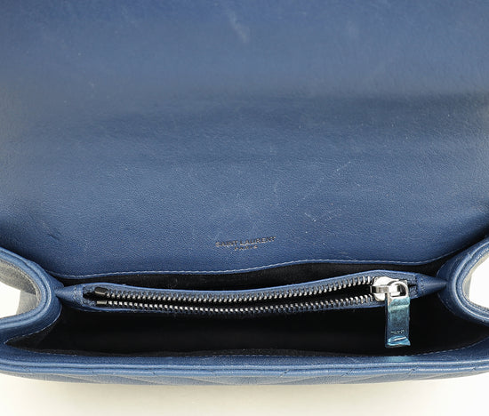 YSL Blue College Chevron Medium Shoulder Bag