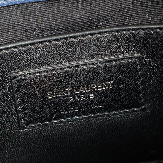 YSL Blue College Chevron Medium Shoulder Bag