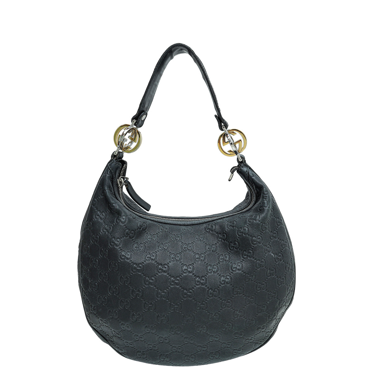 Gucci Black Guccissima GG Twins Hobo Medium Bag