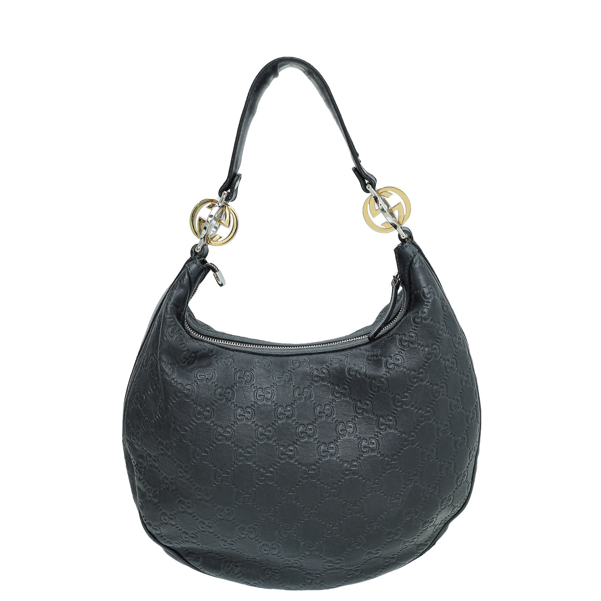 Gucci Black Guccissima GG Twins Hobo Medium Bag