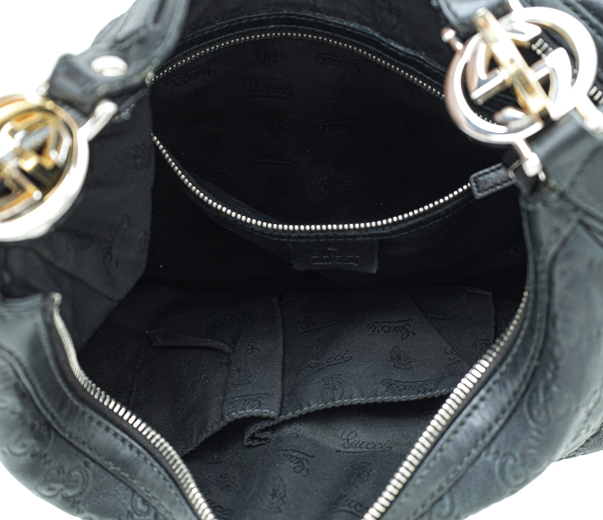 Gucci Black Guccissima GG Twins Hobo Medium Bag