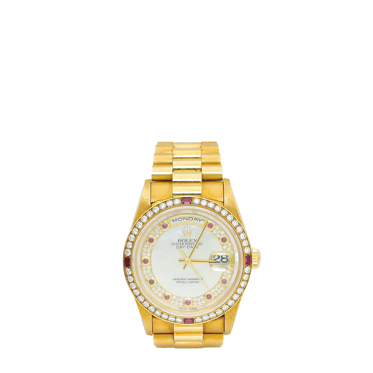 Rolex 18K Yellow Gold Diamond Ruby MOP Day-Date President 36mm Watch