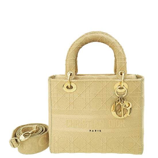 Christian Dior Beige Lady D-Lite Cannage Embroidery Medium Bag