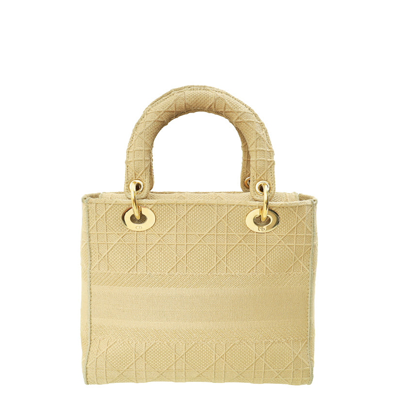 Christian Dior Beige Lady D-Lite Cannage Embroidery Medium Bag-Christian Dior-THE CLOSET