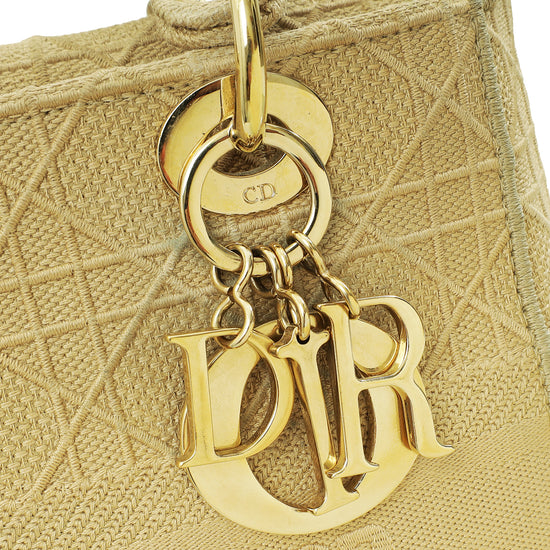 Christian Dior Beige Lady D-Lite Cannage Embroidery Medium Bag