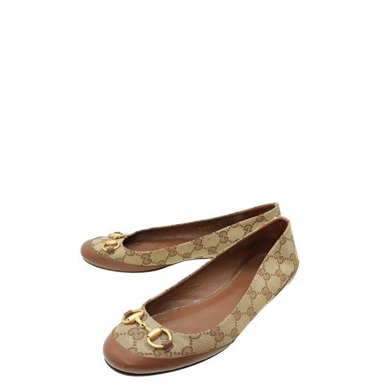 Gucci Ebony GG Horsebit Flat Ballerina 37.5