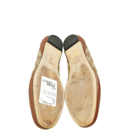 Gucci Ebony GG Horsebit Flat Ballerina 37.5