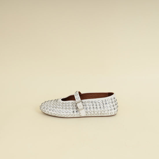 Alaïa White Crystal-embellished Ballet Flats 36.5-Alaïa-THE CLOSET