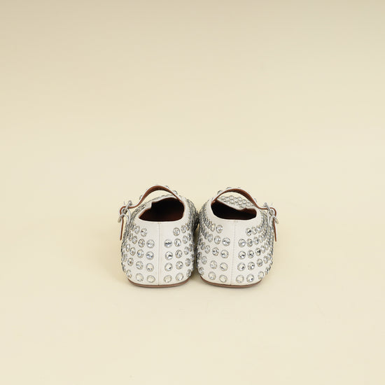 Alaïa White Crystal-embellished Ballet Flats 36.5-Alaïa-THE CLOSET