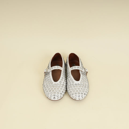 Alaïa White Crystal-embellished Ballet Flats 36.5-Alaïa-THE CLOSET