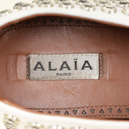 Alaïa White Crystal-embellished Ballet Flats 36.5-Alaïa-THE CLOSET