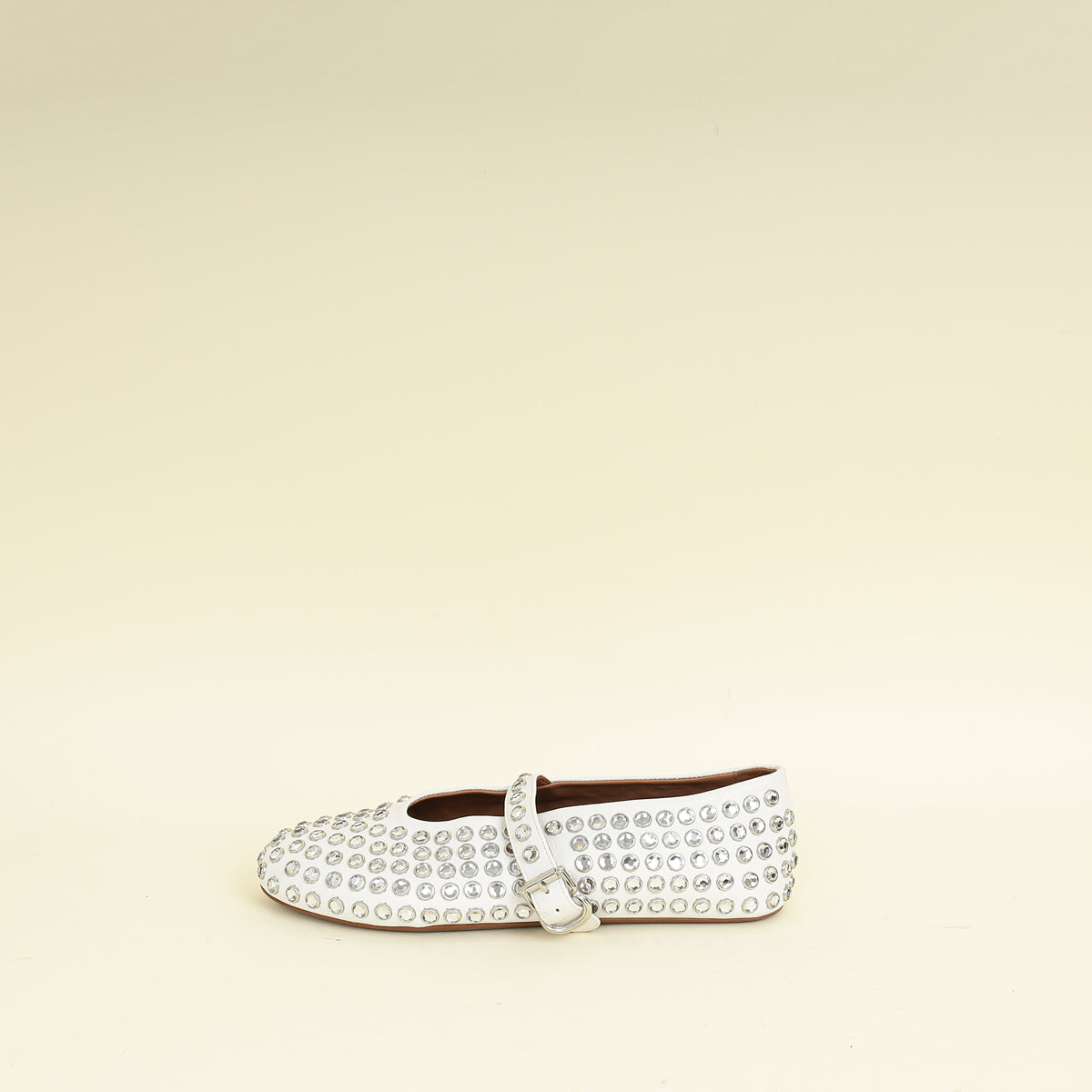 Alaïa White Crystal-Embellished Ballet Flats 36