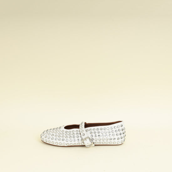 Alaïa White Crystal-Embellished Ballet Flats 36