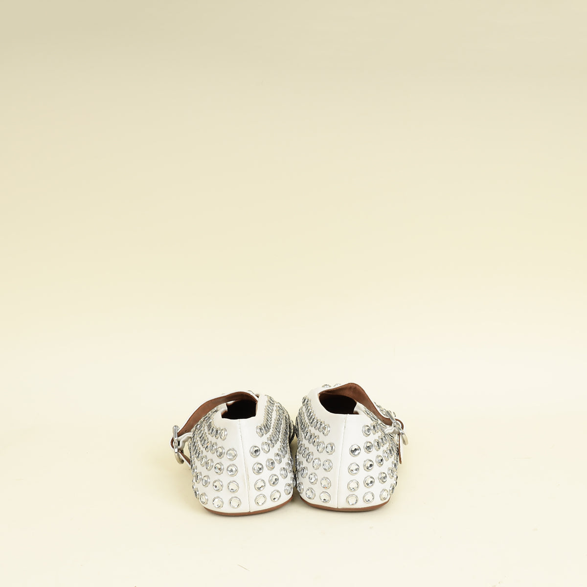Alaïa White Crystal-Embellished Ballet Flats 36