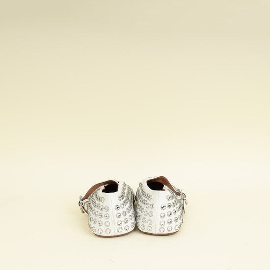Alaïa White Crystal-Embellished Ballet Flats 36