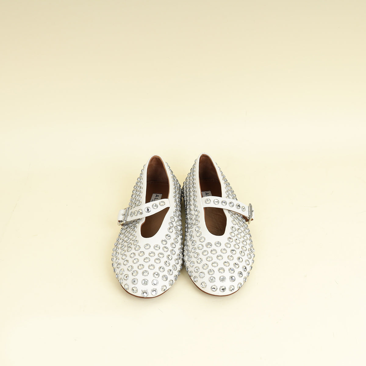 Alaïa White Crystal-Embellished Ballet Flats 36