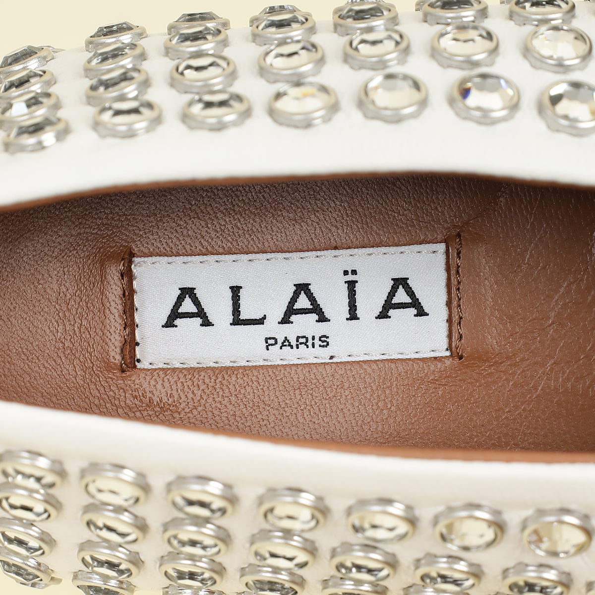 Alaïa White Crystal-Embellished Ballet Flats 36