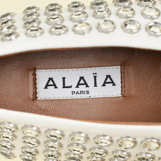 Alaïa White Crystal-Embellished Ballet Flats 36
