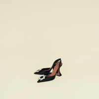 Amina Muaddi Black Begum Satin Sling Pumps 37