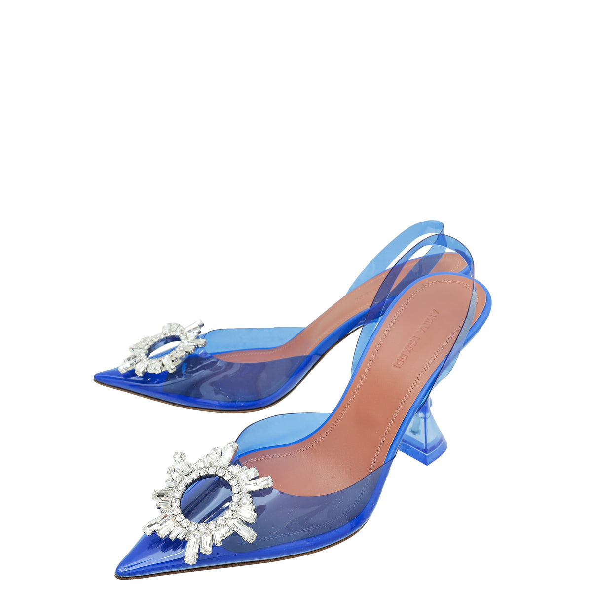 Amina Muaddi Electric Blue PVC Crystal Begum Slingback Pumps 38-Amina Muaddi-THE CLOSET