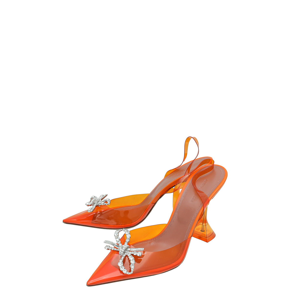 Amina Muaddi Orange Rosie Glass Crystal Bow PVC Pump-Amina Muaddi-THE CLOSET