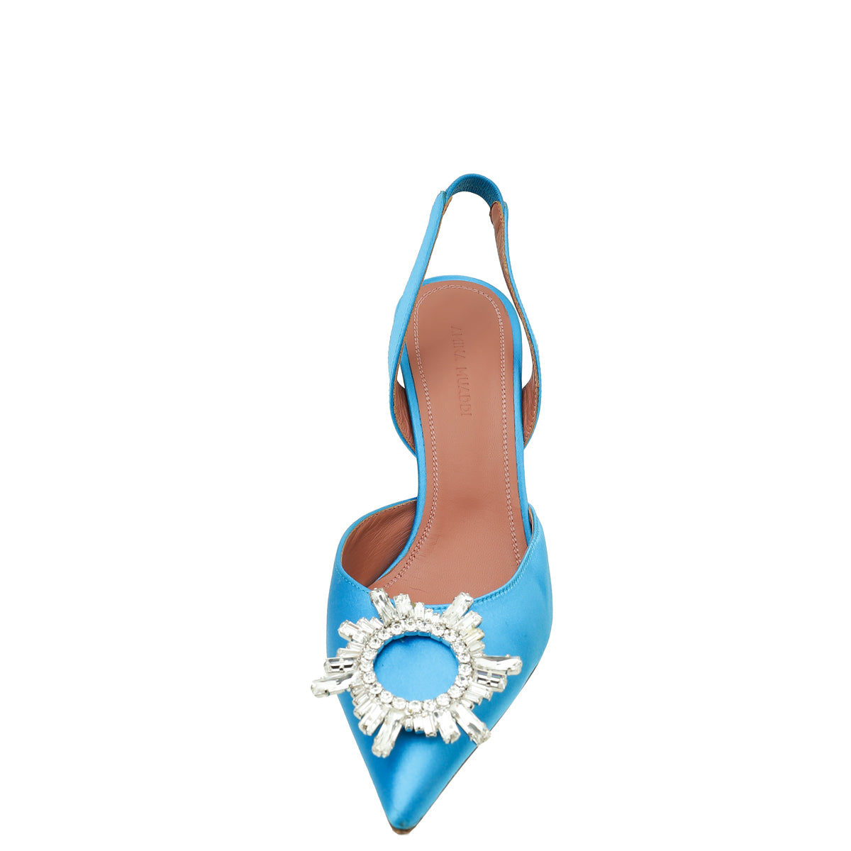 Amina Muaddi Turquoise Satin Begum Crystal SLingback Pumps 36.5