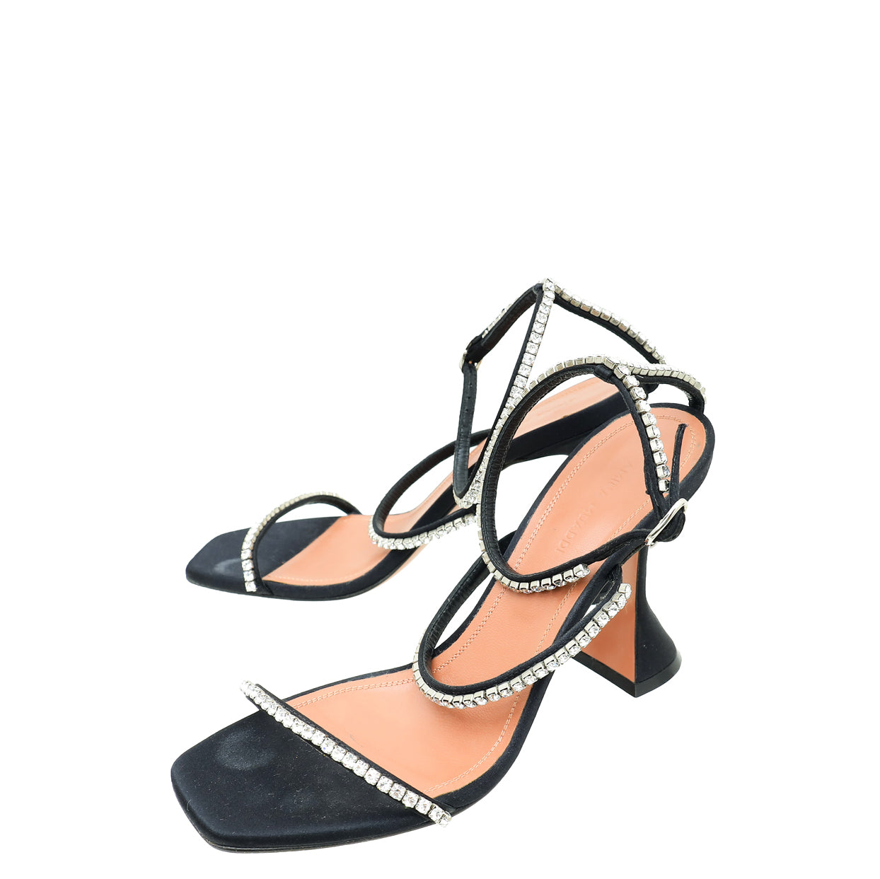 Amina Muaddi Black Satin Gilda 95 Embellished Sandal 37.5-Amina Muaddi-THE CLOSET