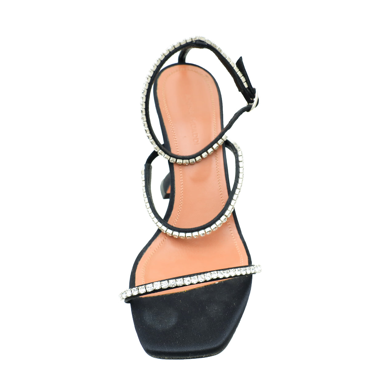Amina Muaddi Black Satin Gilda 95 Embellished Sandal 37.5